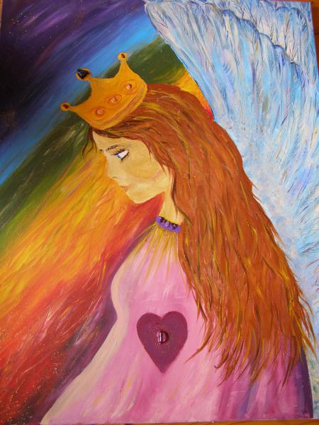 Anjel s korunou troch sĺnc - akryl na plátne